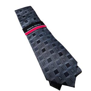 NWT Pierre Cardin 100% Silk Charcoal Geometric Tie 9.5cm